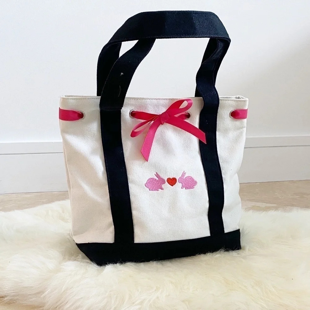 Boat Bag Mini Canvas Tote Pink & Black Small New